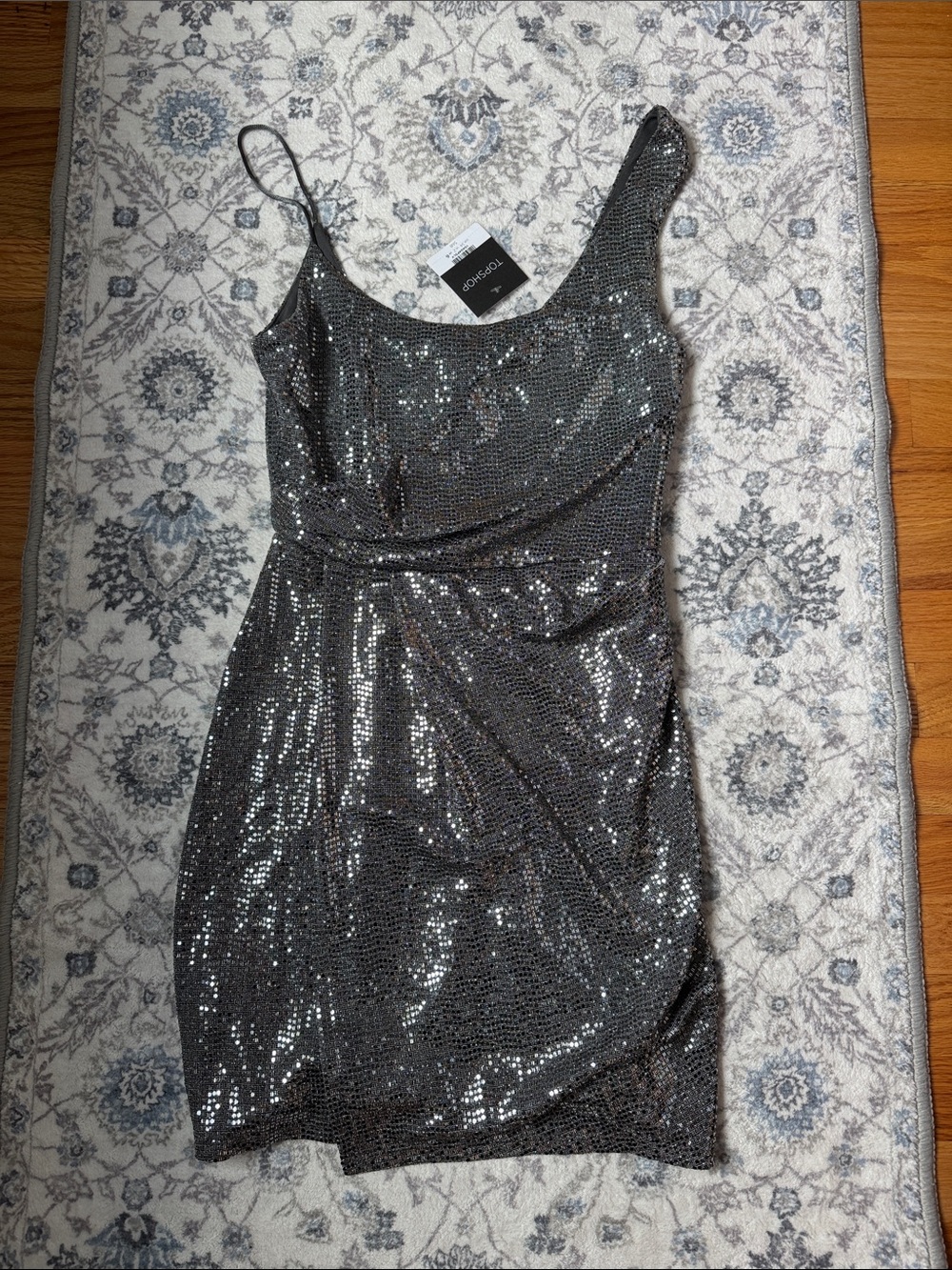 Silver Sequin sparkle  Mini Dress. Size 2. New with tag.